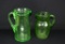 Lot of Two Vintage Green Glass Pitchers