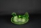 Vintage Green Glass Hen on Nest Dish w/ Beaded Rim