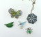 Lot of Five Enameled Sterling Silver Pins  or Pendants