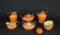 Seven Pieces of Phoenix China Orange Tea Set & Orange Flower Frog