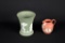 Lot of Two Small Wedgwood Green & Red Sprigware Pieces: Vase & Creamer