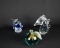 Lot of Three Glass Paperweights: Fish, Horse Head, & Apple/Peach