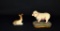 Lot of Two Animal Figurines: Marble Aggregate New Zealand Ewe & Russian Ceramic Deer