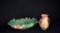 Lot of Two Roseville USA Pieces: “Clematis” Console Bow & “Iris” Vase