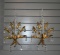 Pair of Brass & Crystal Teardrop Lusters Sconces w/ Lucite Candles