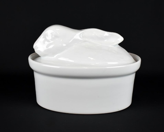 Apilco Hare White Porcelain Casserole Dish, France