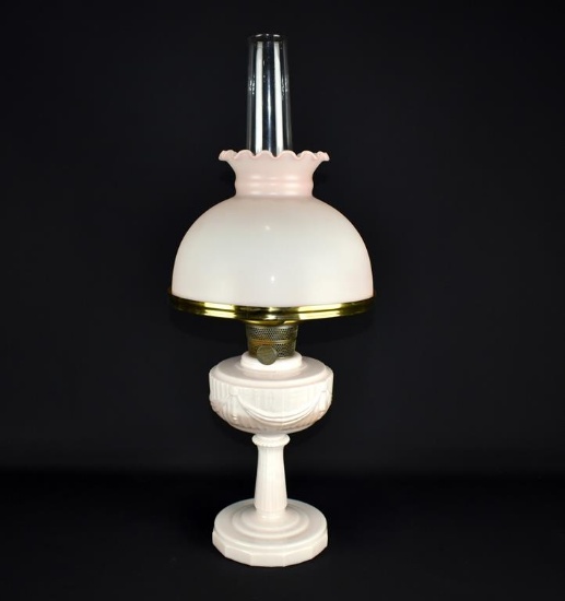 Aladdin Model B Pink Satin Glass 25” Oil Lamp
