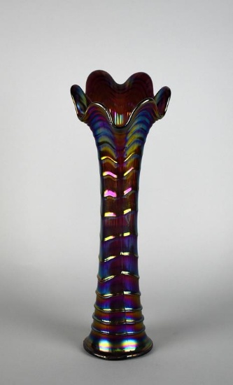 Imperial Carnival Glass “Ripple” Purple 13.25 ” Swung Glass Vase