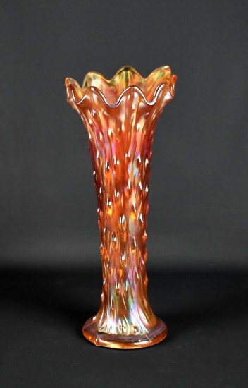 Northwood Carnival Glass “Tree Trunk”  Marigold 10.5” Swung Glass Vase, Marked