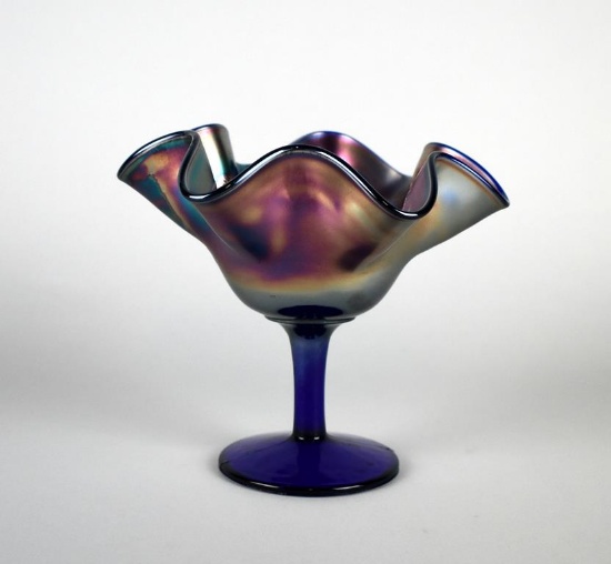 Fenton Carnival Glass “Blackberry Bramble” Cobalt Blue Compote
