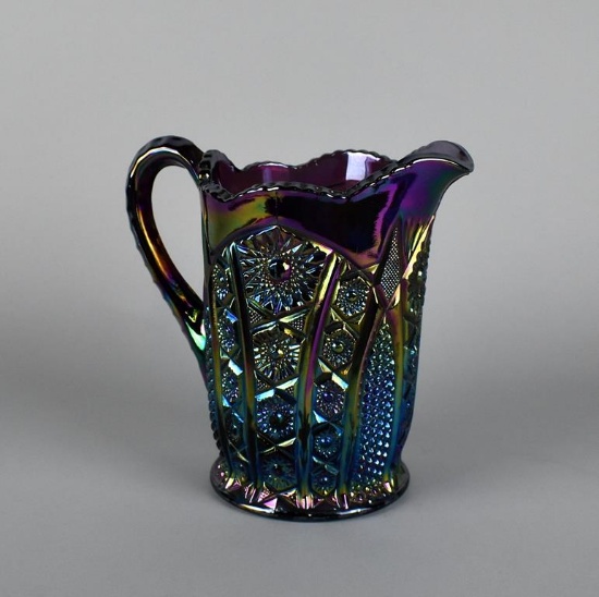 Indiana Carnival Glass “Heirloom Paneled Daisy” Amethyst 8” H Pitcher