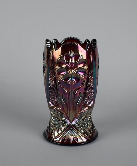 Imperial Carnival Glass “Cosmos” Red 6.5” Vase