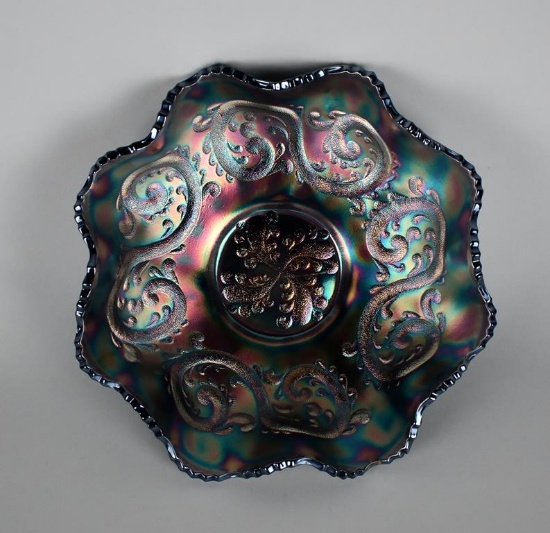 Fenton “Feathered Serpent” Carnival Glass 9.25” Cobalt Blue Bowl