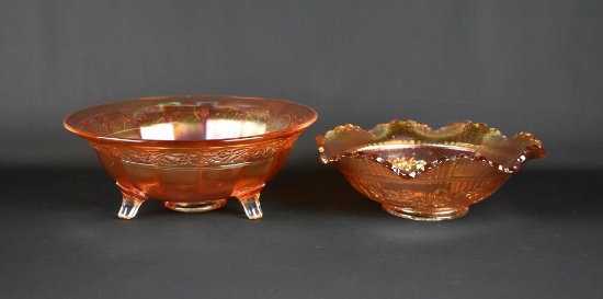 Two Imperial Carnival Glass Marigold Bowls: “Windmill” & “Floral & Optic”