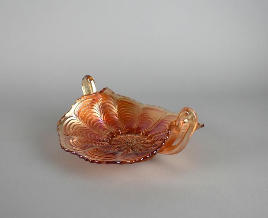 Fenton Carnival Glass “Peacock Tail” 7” Marigold Bonbon