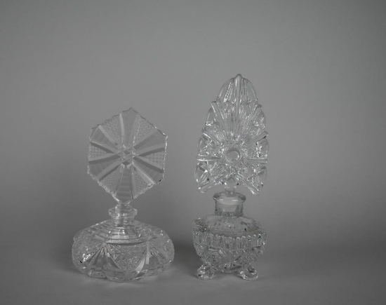 Lot of Two Pressed Glass Perfume Bottles w/ Stoppers