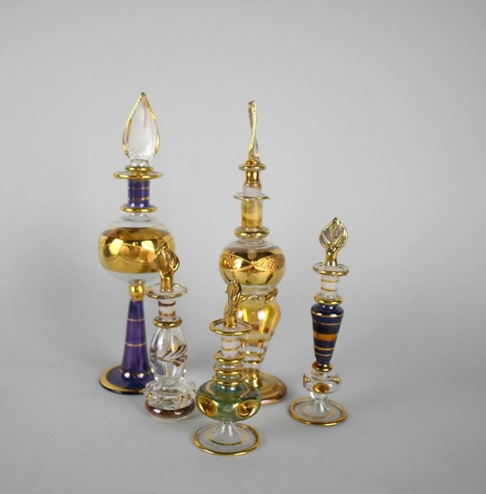 Lot of Five Egyptian Glass Perfume Bottles of Varying Heights w/ Daubers