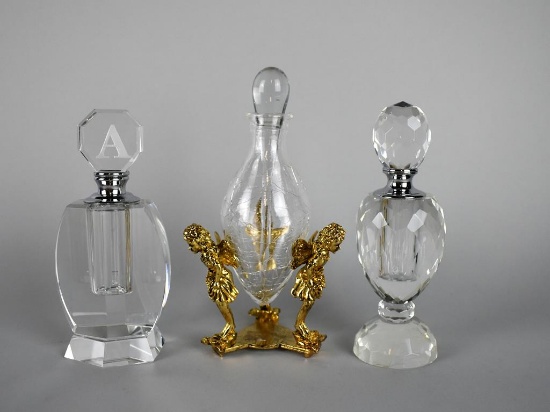 Lot of Three Clear Glass Perfume Bottles w/ Daubers