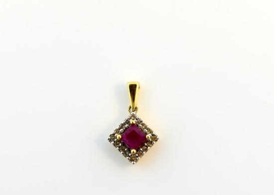 14K Gold Natural Ruby and Diamond Pendant