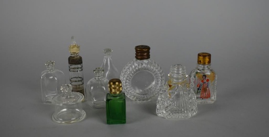 Lot of Nine Miniature Glass Bottles & Perfume Bottles