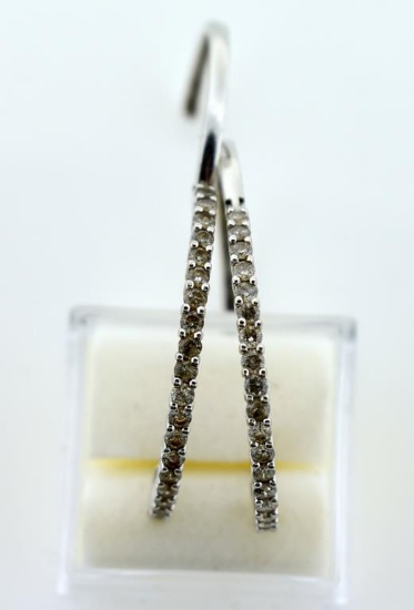 14K White Gold and Diamond Hoop Earrings