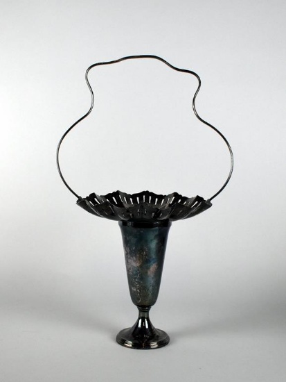 Vintage Silver Plate Basket Vase with Flower Frog Insert