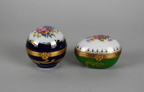 Two Limoges Porcelain Hand Painted Trinket Boxes