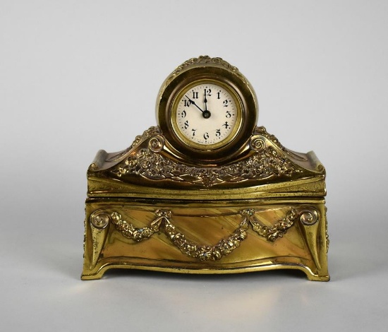 USA Made Gilt Case Vanity Clock & Box