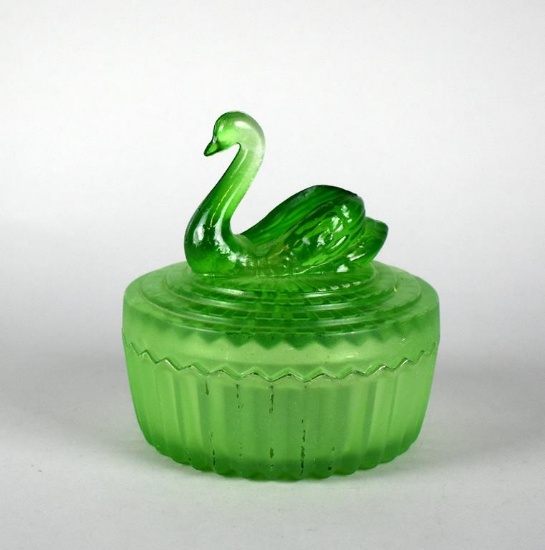 Swan Green Depression Glass Powder Box