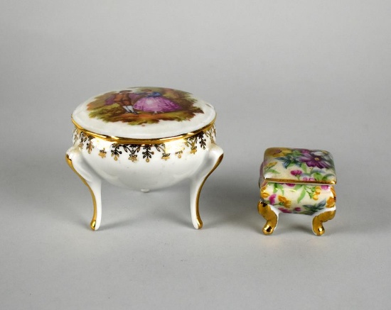 Two Limoges Hand Painted Porcelain Vanity Trinket / Ring Boxes