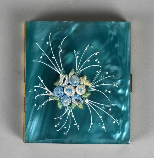 Vintage Enamel And Stitchery Decorated Makeup Compact