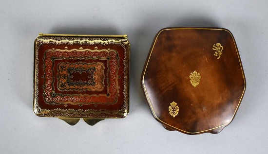 Two Vintage Tooled Leather Makeup Compacts, Italy