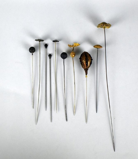 Lot of Collectible Hat Pins with Six Silver Topped Hat Pins
