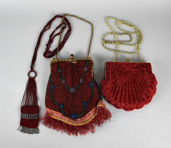 Lot of Three Vintage Red Beaded Purses: Regale & Others