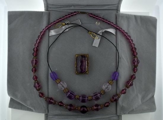 Three Amethyst Glass Jewelry Pieces