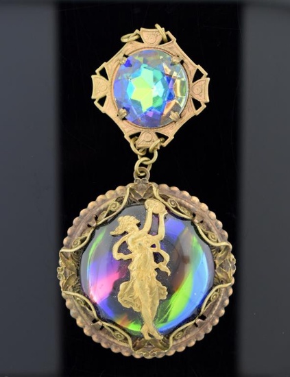 Art Nouveau Period Pendant with Large Iridescent Jewels