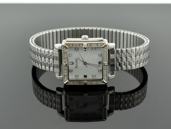 Bulova Accutron Movement Stainless Steel & Diamond Case, MOP & Diamond Dial Ladies Watch