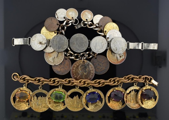 Vintage Foreign Coin or Destination Medallion Bracelets