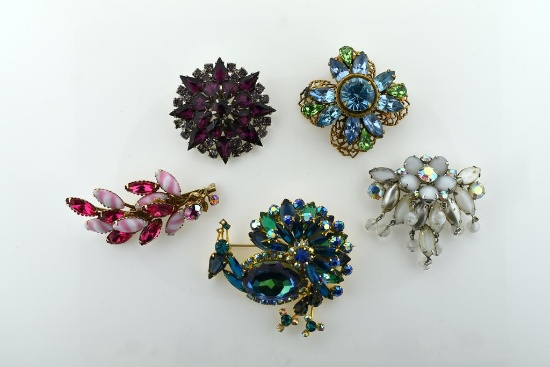 Five Ebullient Vintage Costume Pins