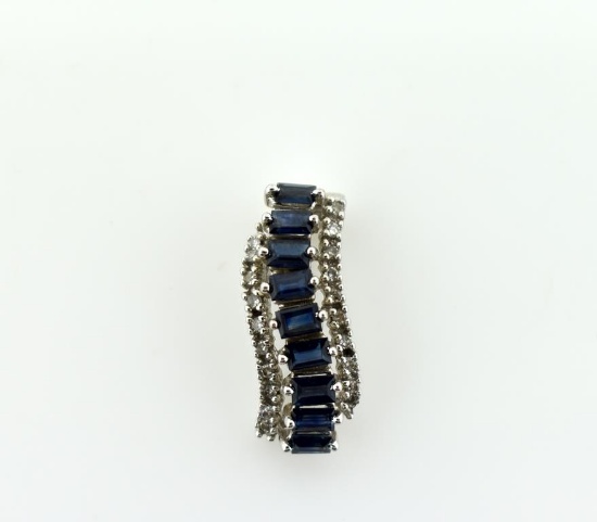 10K White Gold London Blue Topaz and Diamond Pendant