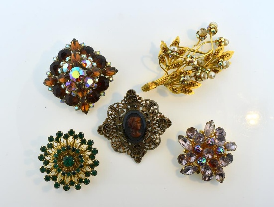 Five Ravishing Vintage Costume Pins