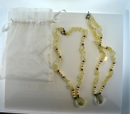 Two Pearl and Glass Bead Necklaces with Faceted Drop Pendant