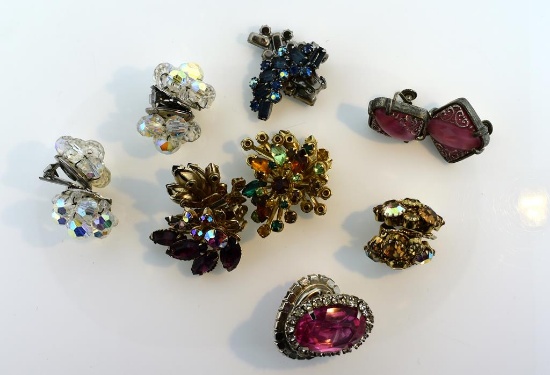 Lot of Fancy Rhinestone Vintage Clip Earrings