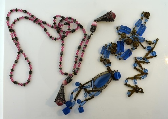 Pink and Blue Glass Bead Necklaces