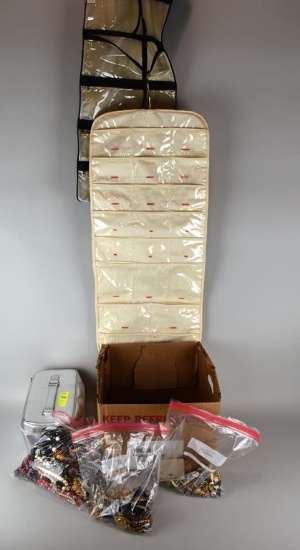 Lot of Jewelry Related: Broken or Unmatched Costume, Storage Cases, Etc.