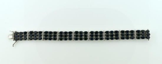 Sterling Silver Lab Sapphire and Diamond 7.5” Bracelet