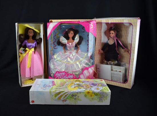 Lot of 4 Mattel 1990s Barbie Dolls “Spring Petals”, “Spring Blossom”, “Happy B'Day”, “Victorian