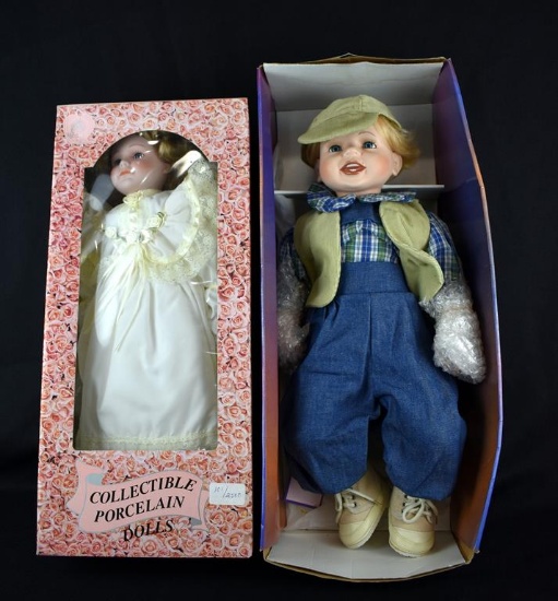 Lot of Two Porcelain & Soft Body 20” Dolls: Ashley Belle Blond Boy & Vivien's Collection Blond Girl