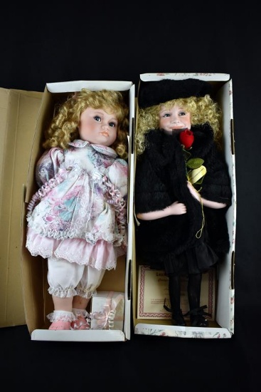 Lot of 2 Wimbledon Collection Porcelain 20” Dolls: Lexington Hall & Gustave Wolff “American Beauty"