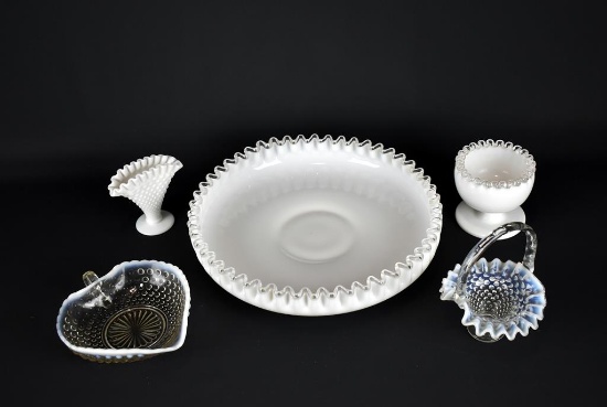 Lot of Five Fenton Silver Crest & French Opalescent Glass Pieces
